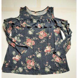 Como Blu womens blue floral knit cold shoulder long sleeve sweater size 2X